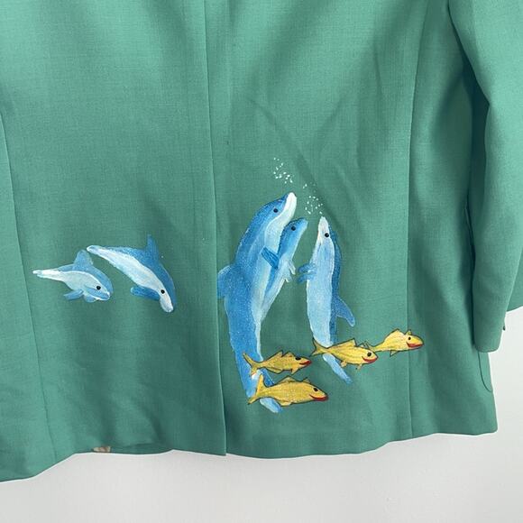 Vintage art to wear hand painted beach seashell seaside blazer - Picture 7 of 8